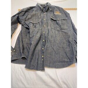 Vtg. BROWNING Super Naturals Sz. XL Men Blue Denim Button Shirt DEER EMBROIDERED